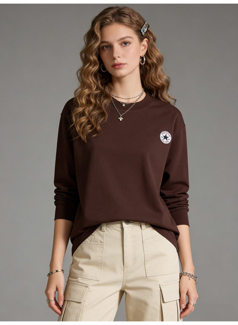 CONVERSE loose casual long-sleeved round neck T-shirt-suitable for both men and women, cotton sports shirt with logo, casual and fashionable street clothes in China. - Image 1